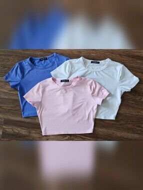 Crop Top Trio Lot - Pink, White & Blue